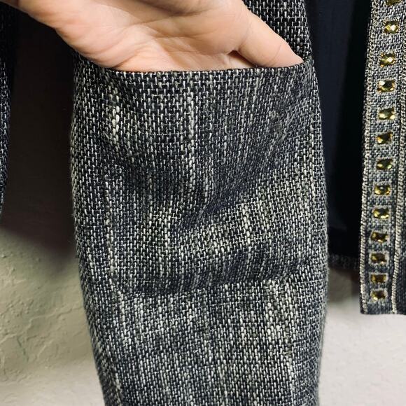 CHICO'S Blazer Jacket Duster Topper Coat Tweed Jeweled‎ Hook Metallic Thread - Picture 10 of 16